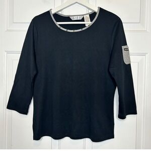 D&D Lifestyle Black 3/4 Sleeve Crew Neck Top with Zipper Pocket M